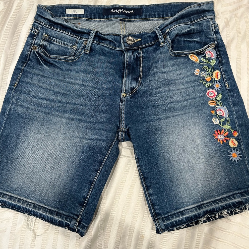 Driftwood | Women's Embroidered Denim Jorts - Blue